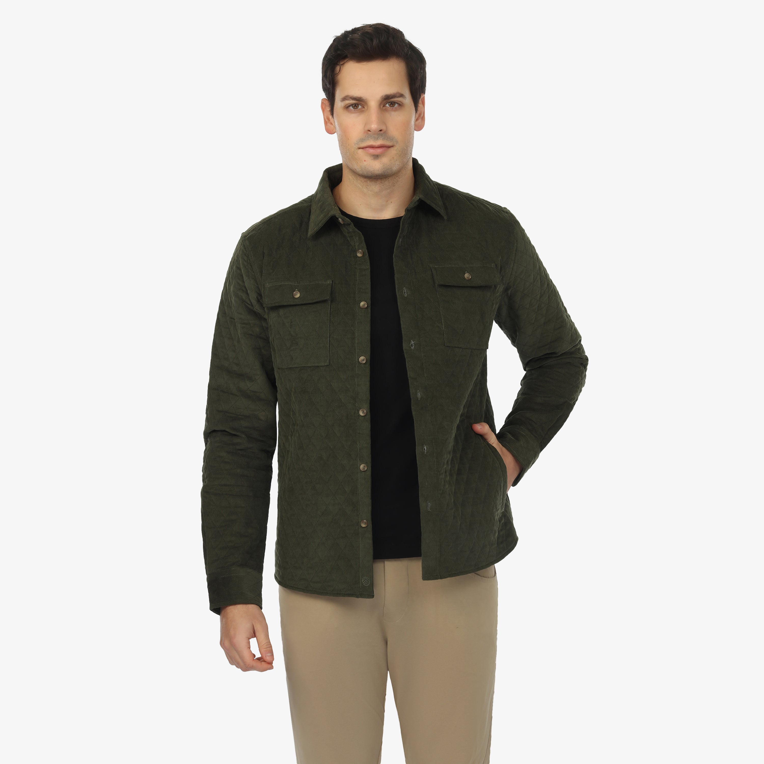 QUILTED PUFFY SHIRT (OLIVE) | plus2023.shop
