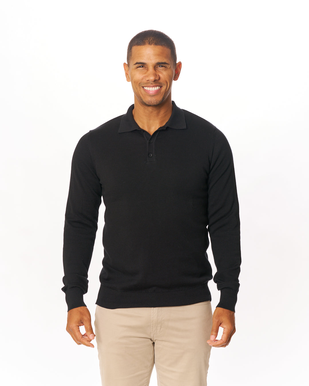 Black Premium Sweater Knit Long Sleeve Polo – Vustra