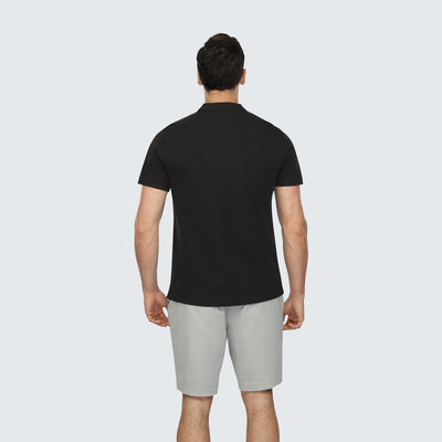 Black Short Sleeve Pique Henley