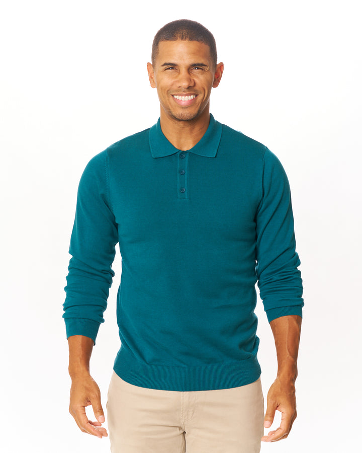 Teal Premium Sweater Knit Long Sleeve Polo – Vustra