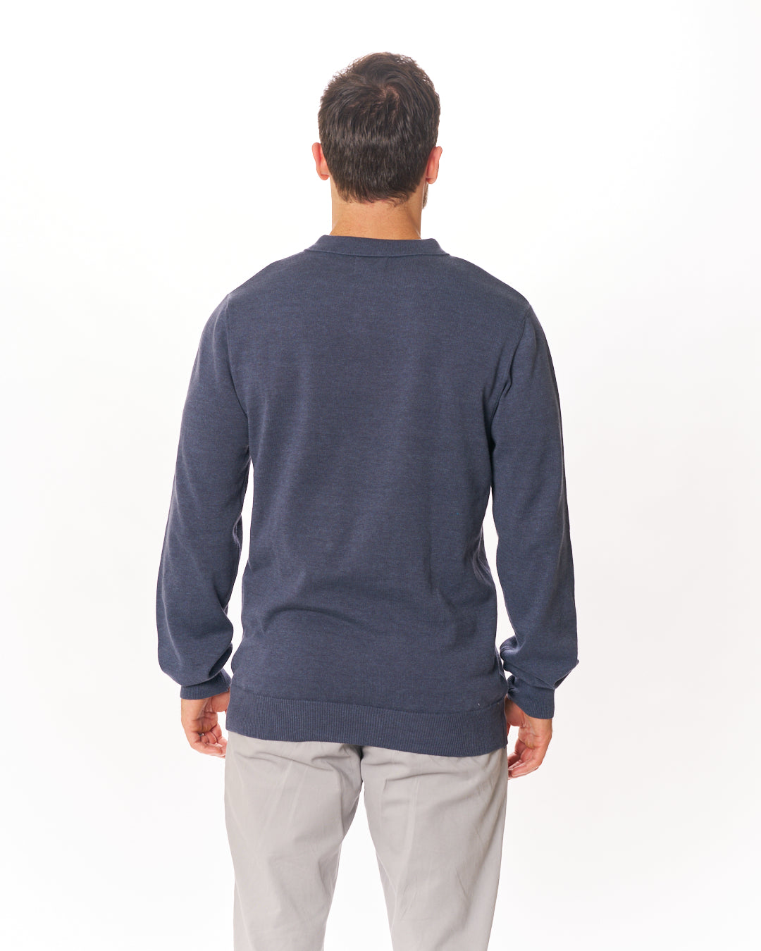 Navy Horizon Premium Sweater Knit Long Sleeve Polo