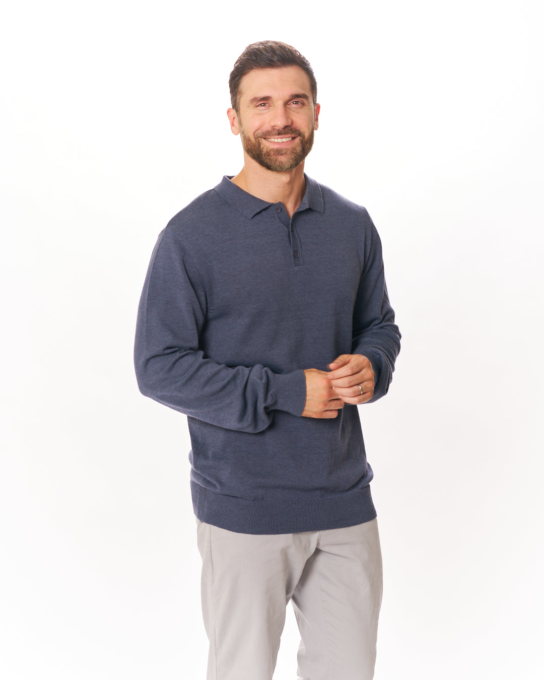 Navy Horizon Premium Sweater Knit Long Sleeve Polo