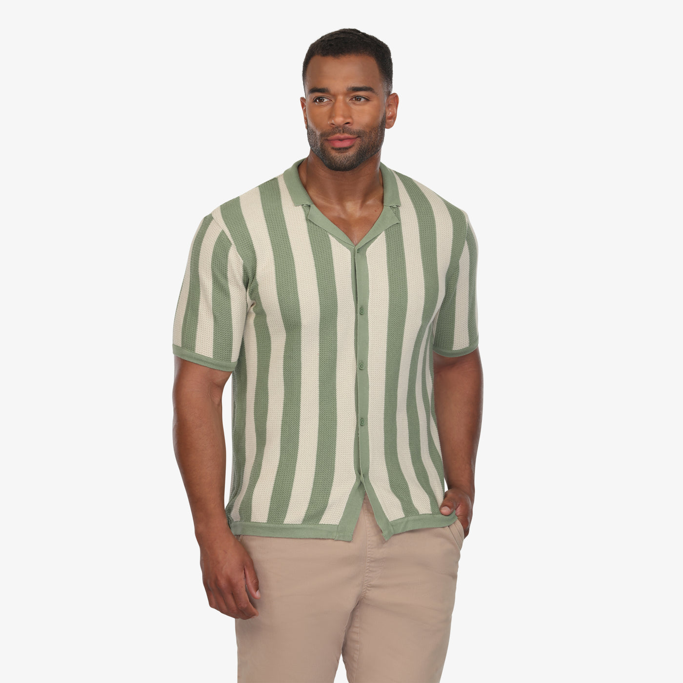 camp shirt Retro Striped Sweater Knit Camp Shirt XL