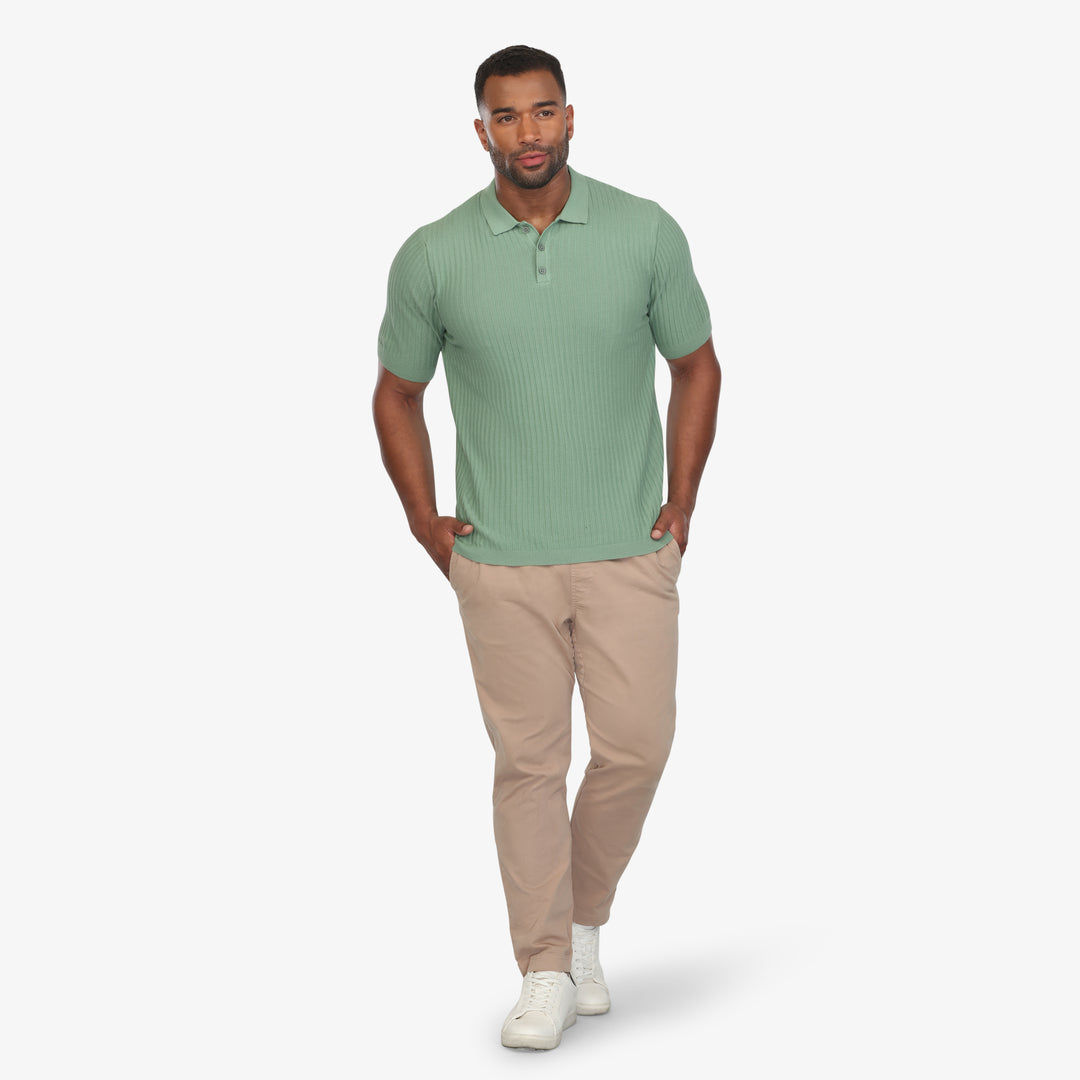Willow Green Textured Knit Polo – Vustra