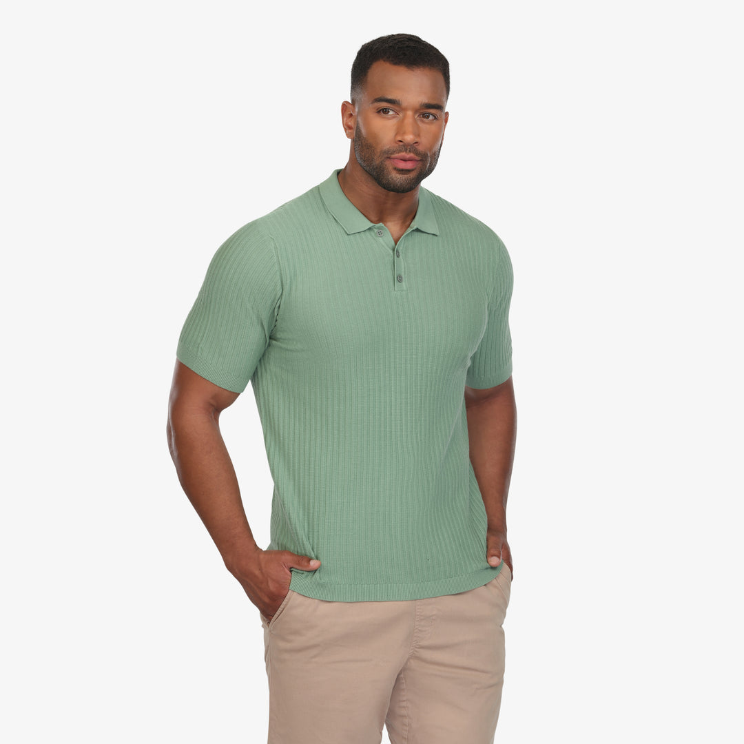 Willow Green Textured Knit Polo – Vustra