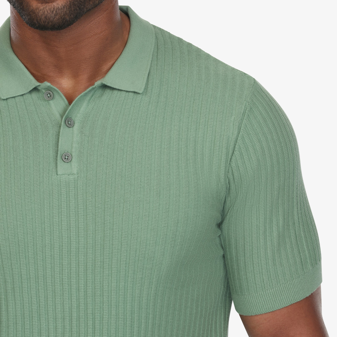 Willow Green Textured Knit Polo – Vustra