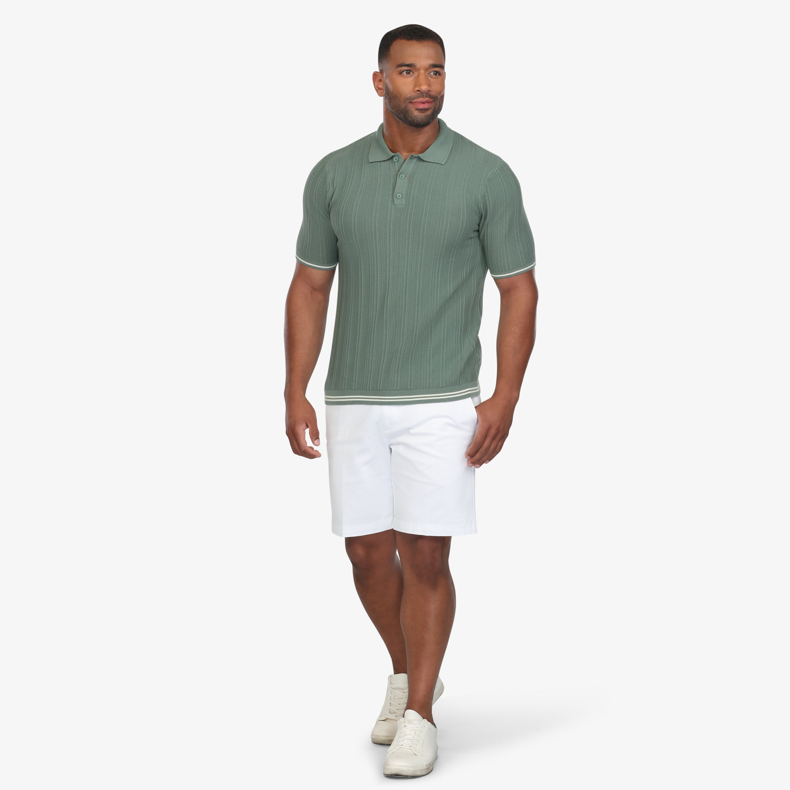 Sage Green Textured Knit Polo – Vustra