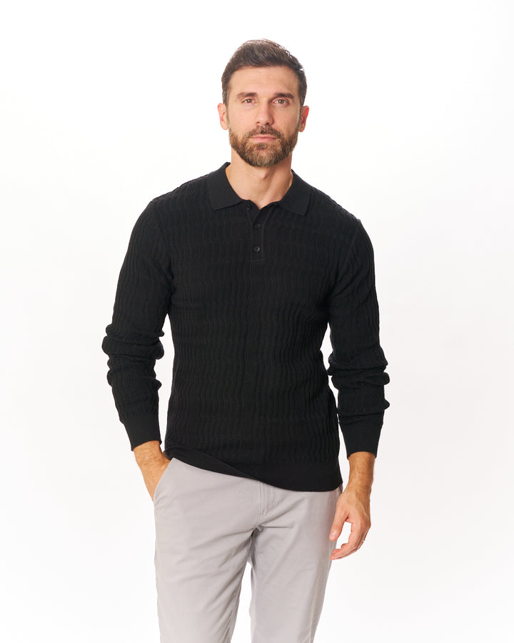 Black Long Sleeve Jacquard Knit Polo – Vustra