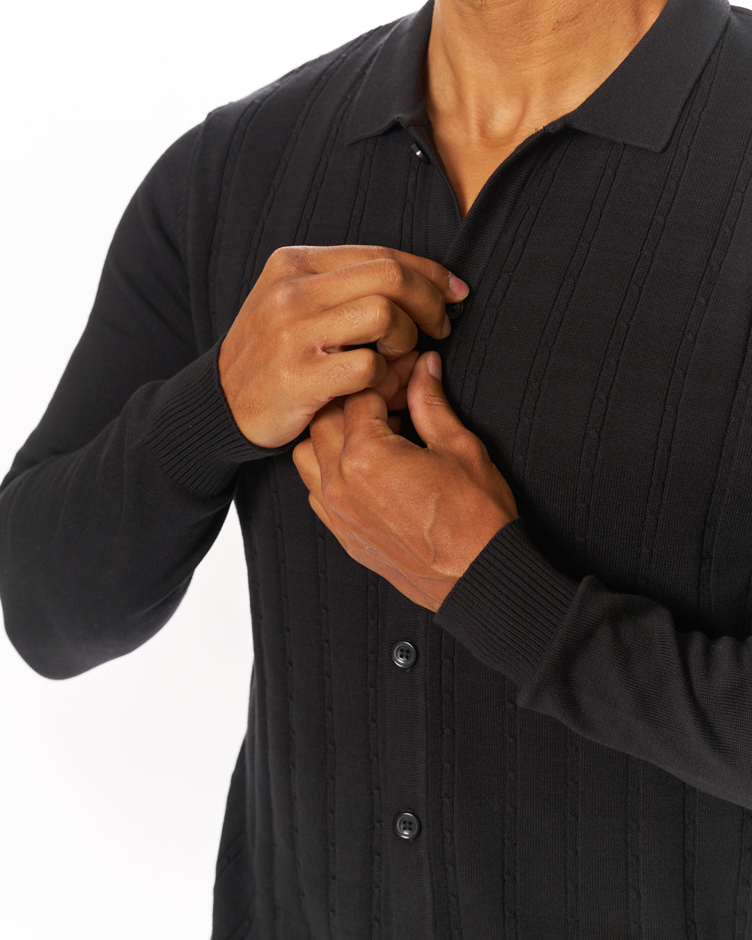 black dress sweater mens Black Buttoned-Up Knitted Long Sleeve XXL