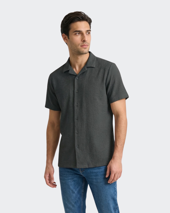 Black Waffle Knit Camp Shirt for Men – Vustra