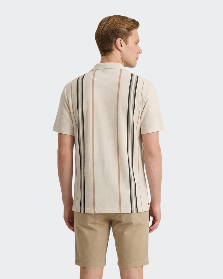 メンズウェア CLASSIC STRIPE BB SHIRT CREAM BLACK White Stripe Pique Camp Shirt – Vustra