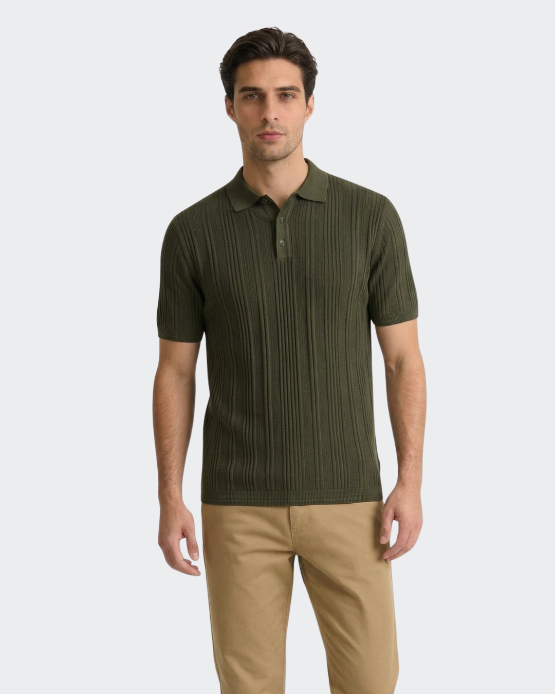 Olive Cotton Short Sleeve Knit Polo – Vustra